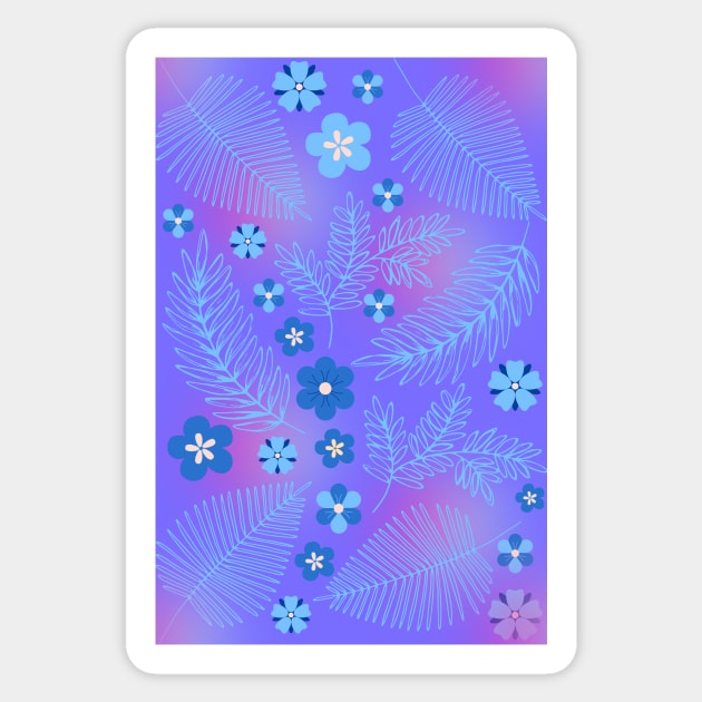 Light Blue leaves and flowers pattern Sticker by PedaDesign